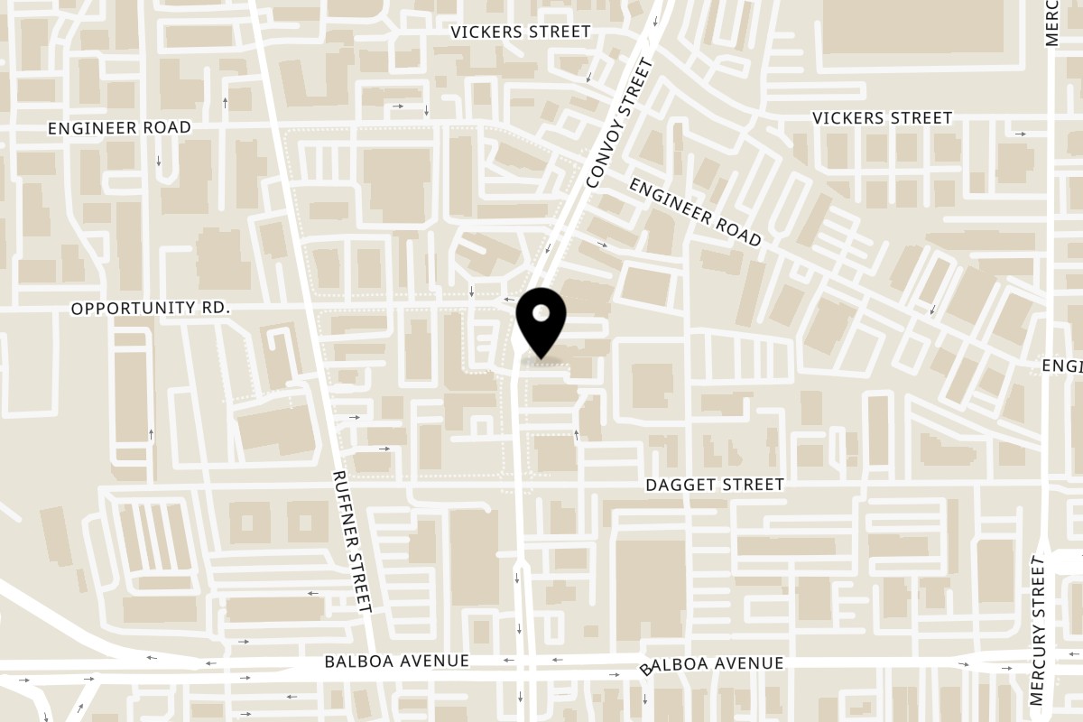 Map showing the location of Chopstix on 4633 Convoy St #101 in San Diego